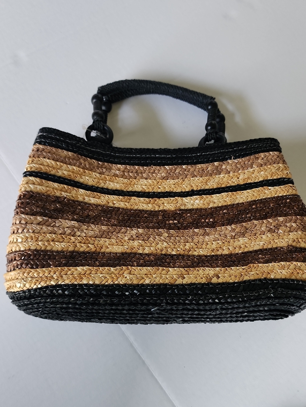 croft & barrow Striped Woven Tote in Natural, Brown and Black